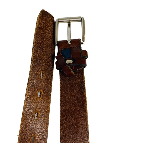 Roundtree Yorke Saddle Brown Leather Belt Sz 34 Classic Buckle Jean Casual Dress - Picture 8 of 14